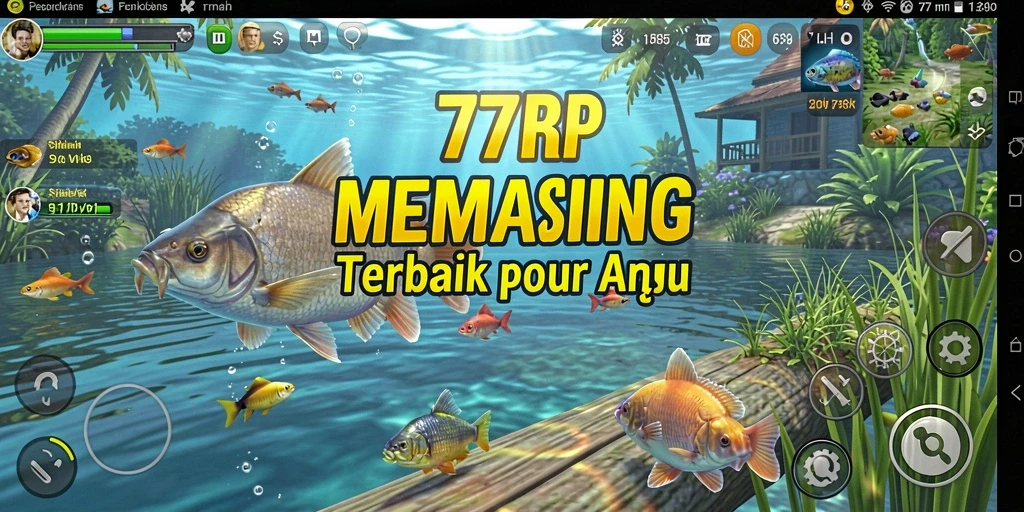 Gameplay seru 77RP dengan berbagai ikan menunggu untuk ditangkap.