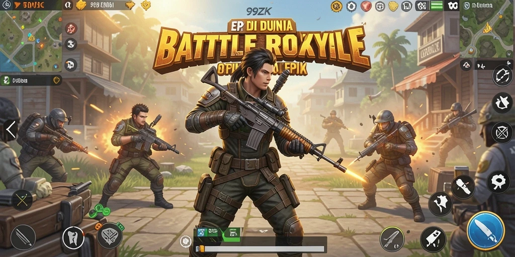 Screenshot gameplay <strong>99ZK</strong> yang menunjukkan aksi pertarungan Battle Royale.