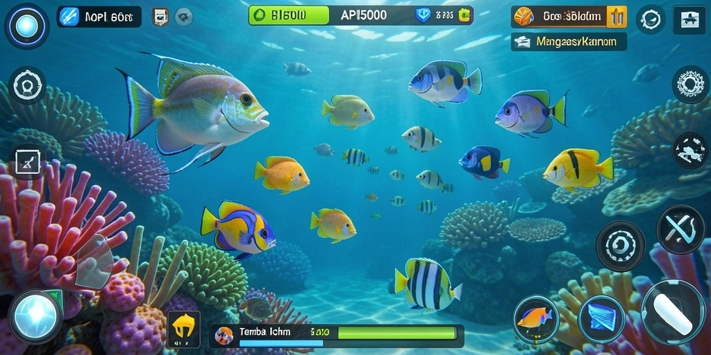 Tampilan gameplay seru Tembak Ikan API5000 dengan efek visual yang memukau.