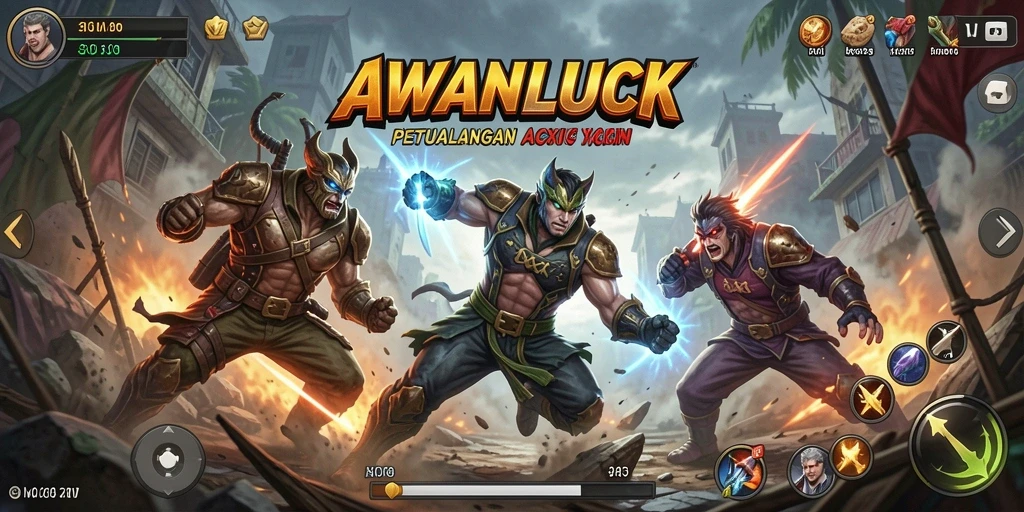 Screenshot aksi seru dari game AWANLUCK saat bertarung melawan musuh.