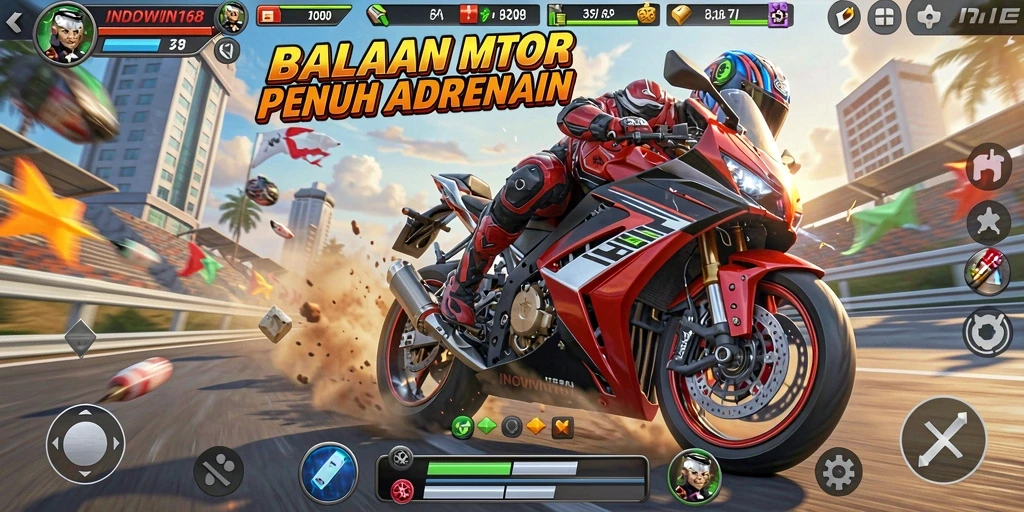 Screenshot INDOWIN168 menampilkan aksi balap motor yang mendebarkan dan mengesankan.