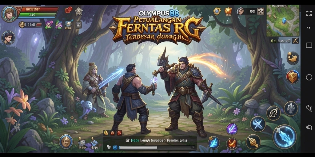 Screenshot utama OLYMPUS88 menunjukkan momen seru dalam pertarungan RPG.