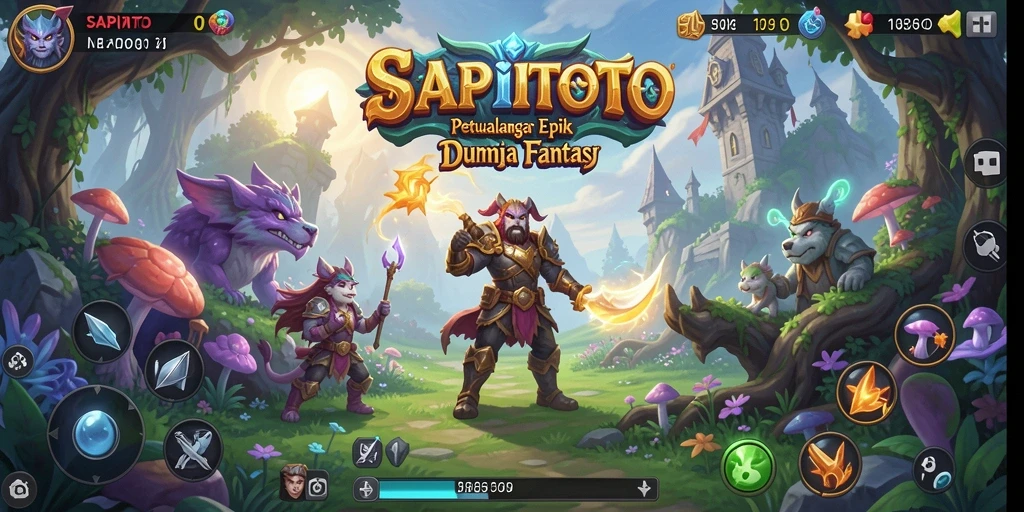 Screenshot gameplay SAPITOTO menampilkan pertarungan seru di dunia fantasi.