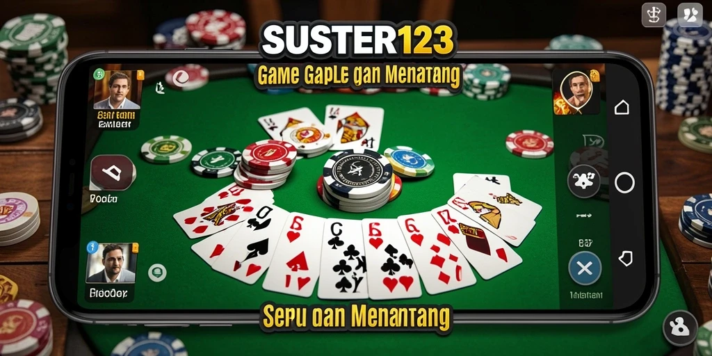 Screenshot gameplay SUSTER123 menampilkan permainan Gaple yang seru.