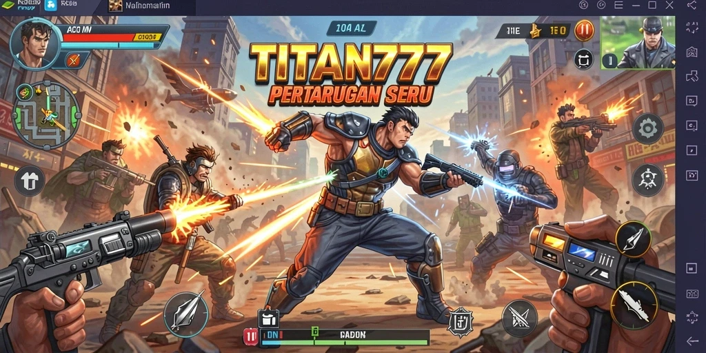Screenshot gameplay menampilkan pertarungan aksi seru di TITAN777.