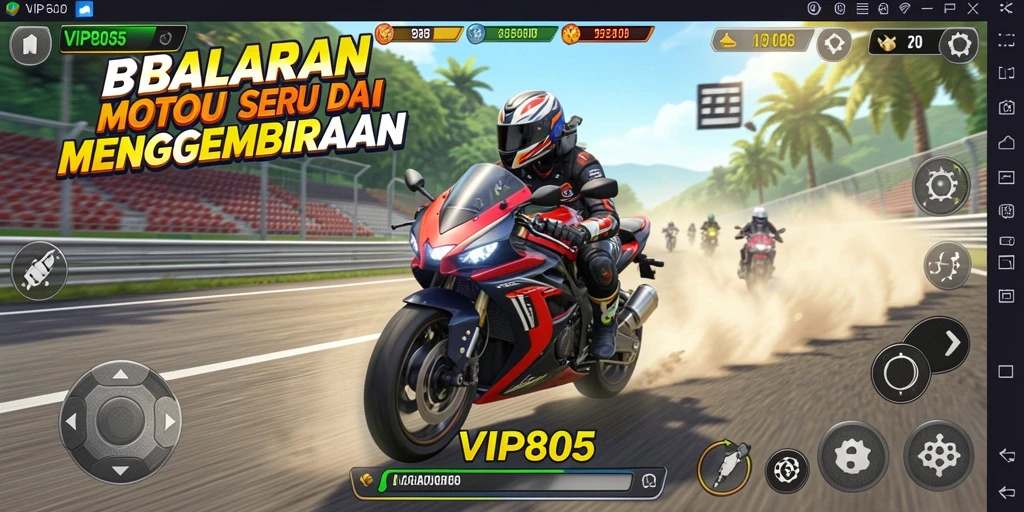 Tampilan gameplay VIP805 dengan motor balap yang cepat dan trek menantang.