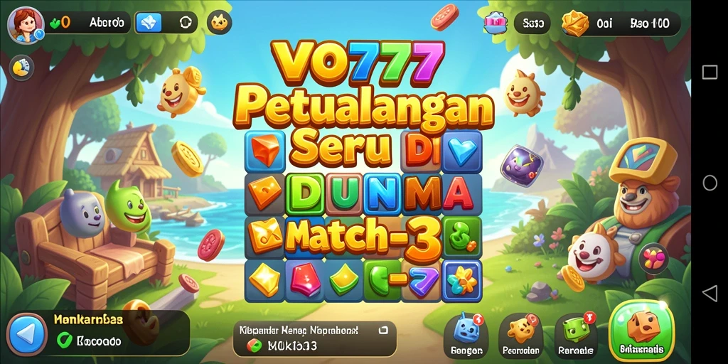 Tampilan gameplay seru dalam permainan Match-3 yang penuh warna.